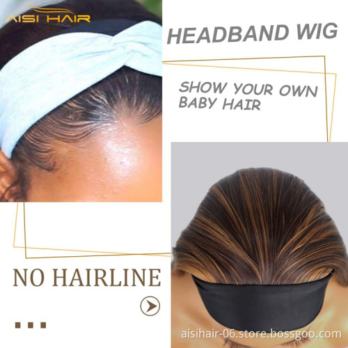 Aisi Hair Long Silky Straight Highlight Headband Wig Synthetic Hair Highlight Brown Headband Wigs For Black Women